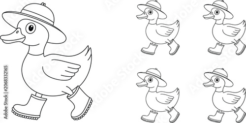 Φωτογραφία Cartoon ducks, walking ducks, rubber duck, vector icons, 5 pcs