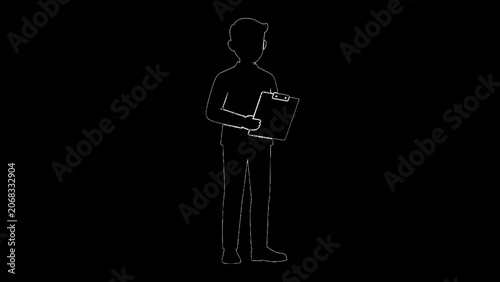 Minimalist business man, line art illustration, clipboard icon, simple vector graphics