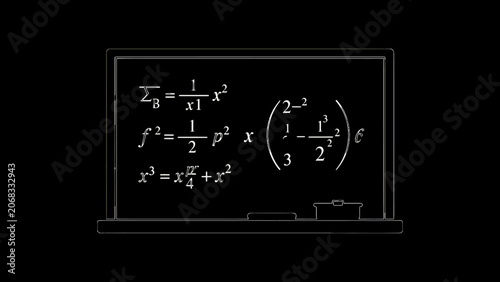 Mathematical equations on blackboard, algebra, calculus, educational, white chalk