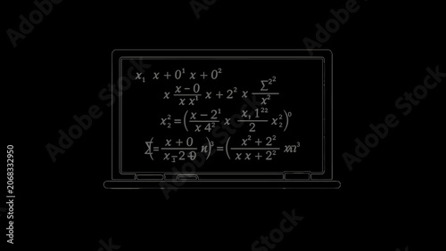 Mathematical equations, complex calculus, vector illustration, educational background, black and white