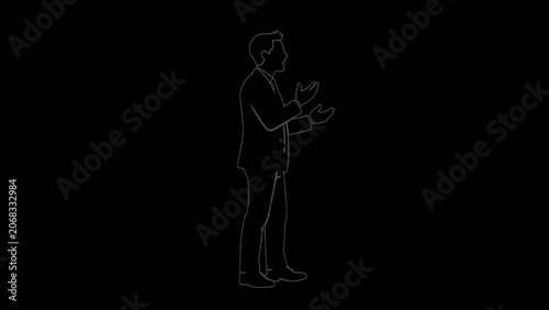 Businessman, line art, illustration, vector graphics, minimalistic design, black background