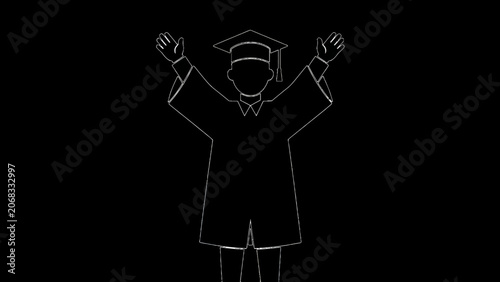 Graduation, celebration, academic achievement, vector icon, black and white