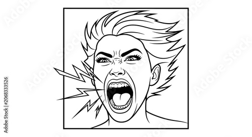 Woman Screaming in Anger or Frustration, Comic Book Style