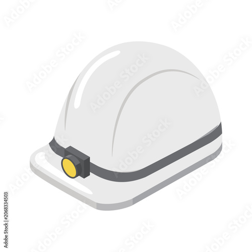 ヘッドライトを装着した白い工事用ヘルメットのイラスト
