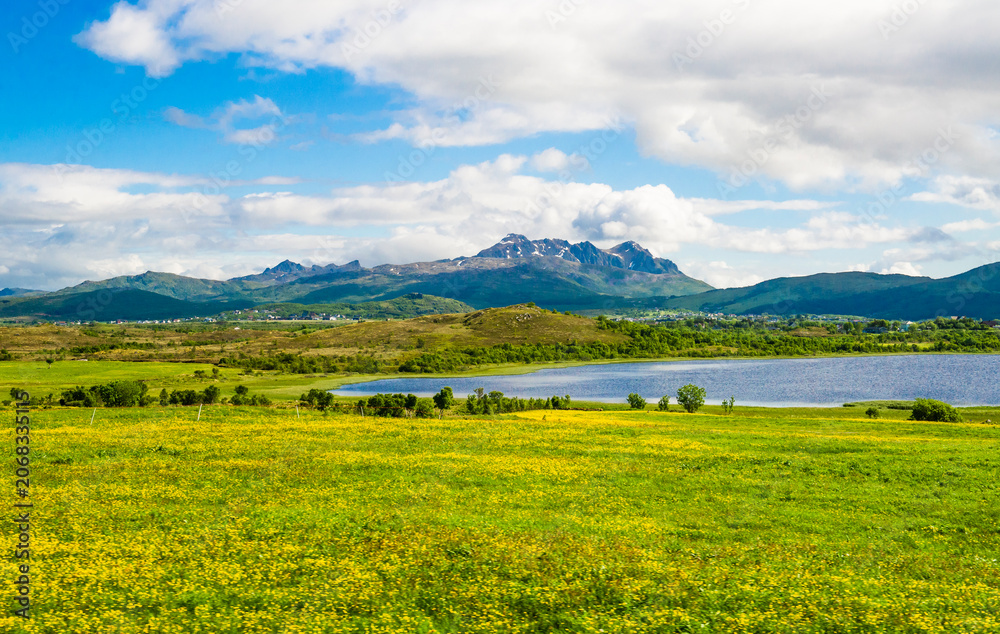 Obraz premium Lofoten Island, Norwegian Sea, Alesund, Hjorundfjord, Finnmark, Norway, Arctic, Norwegian fjords