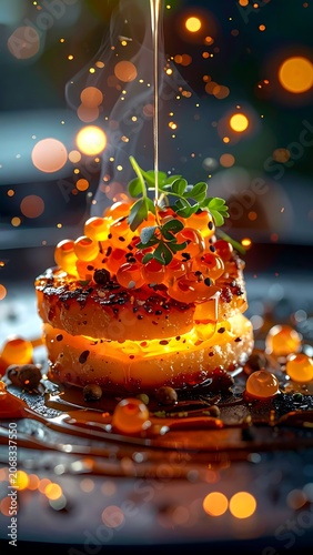 A savory dish with sauce being poured (1)
