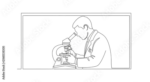 Scientist in Lab Coat Using Microscope for Research, Close-up View