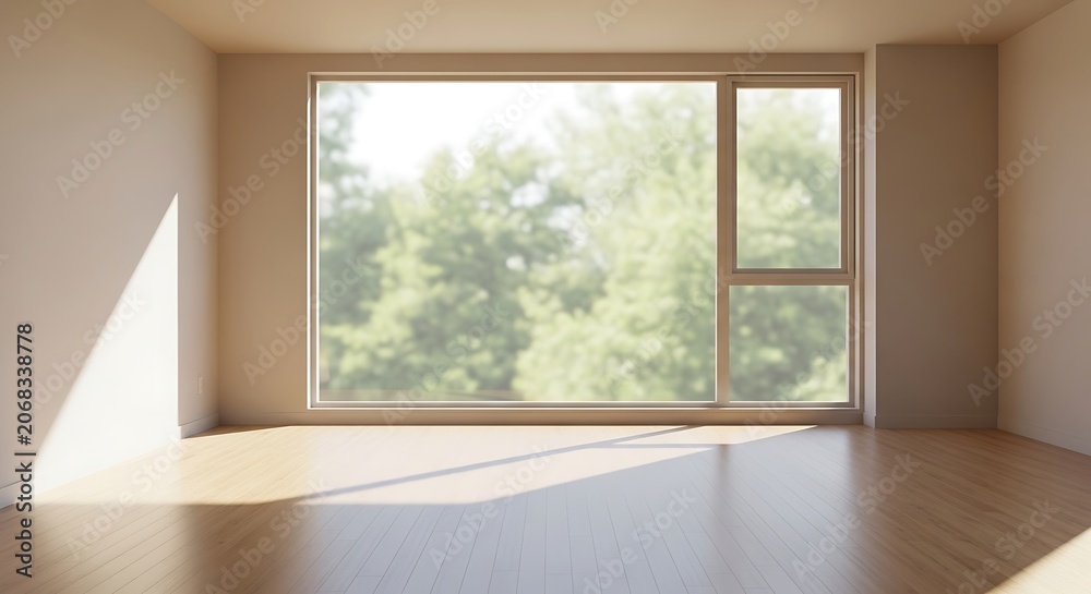 Fototapeta premium Empty room with large window sunlight.