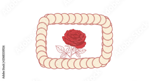 Red Rose in Decorative Frame, Vintage Floral Illustration