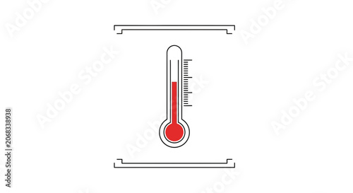 Red Thermometer Showing High Temperature on White Background with Frame