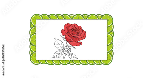 Red Rose with Lime Slice Border - Elegant Floral Design