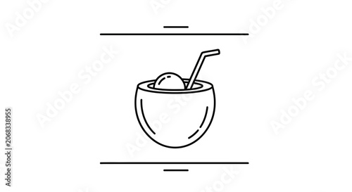 Refreshing Coconut Drink Icon: Tropical Beverage with Straw and Ice