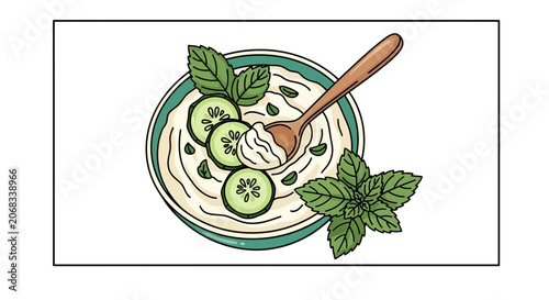 Refreshing Cucumber Yogurt Dip with Mint and Spoon
