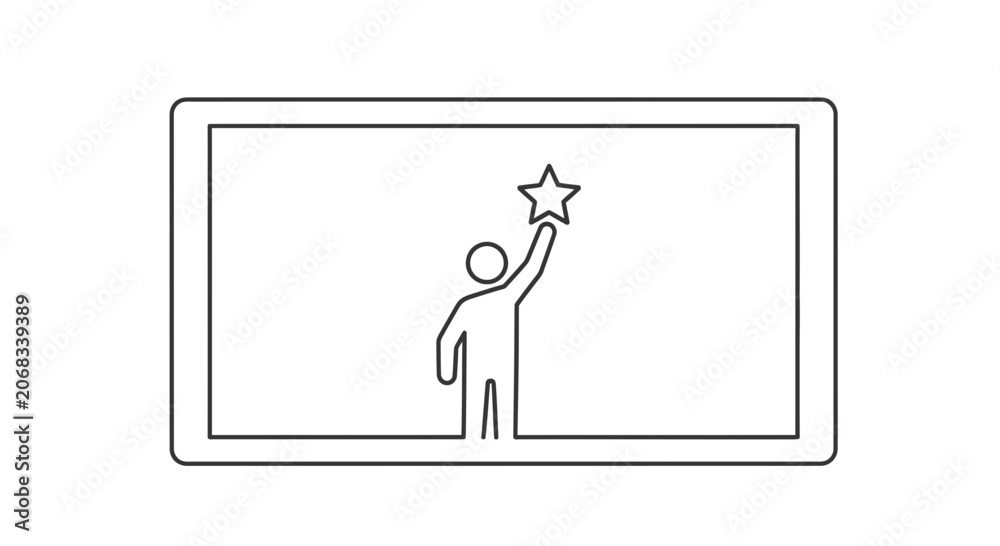 Fototapeta premium Person reaching for a star on a screen, symbolizing achievement and success