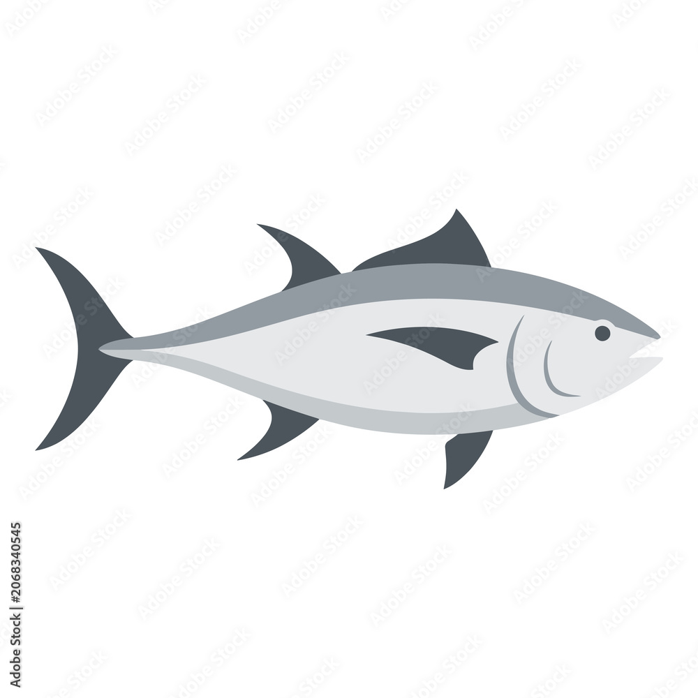 Fototapeta premium Gray and white cartoon fish swimming to the right side icon