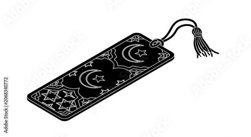Black Bookmark with Celestial Design and Tassel.