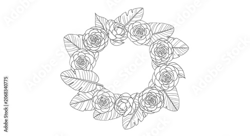 Hand Drawn Rose Wreath Illustration.