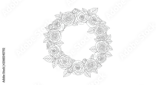 Floral Wreath with Roses and Leaves.