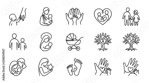 Fotografie Family Love Icons: Motherhood, Parenthood, Childhood, Unity, Care, Growth, Newbo