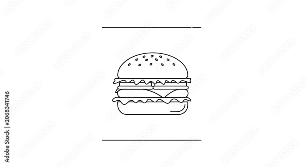 Fototapeta premium Minimalist Burger Icon Line Art - Simple Hamburger Drawing for Food Branding