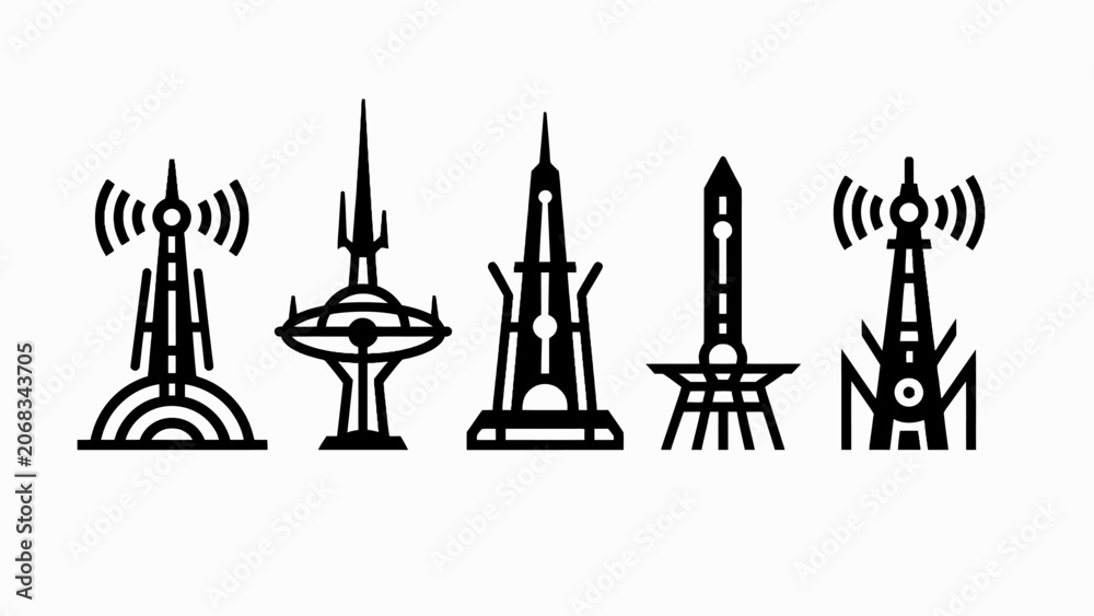 Fototapeta premium Futuristic City Towers Collection: Sci-Fi Architecture Icons