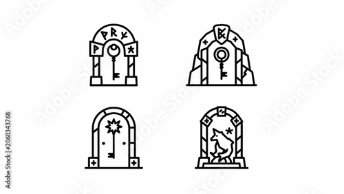 Photos Magical Rune Gateways with Keys and Symbols Icon Set