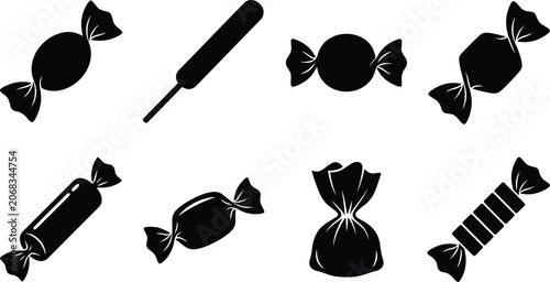 Foto Wrapped Candy Silhouette Icons Set Collection of Assorted Sweet Confectionery Sh