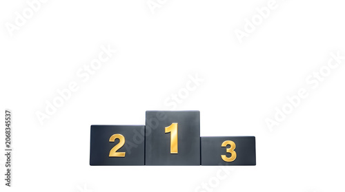 Black winners podium with gold numbers one two and three for sports competition and championship ceremony isolated on transparent background