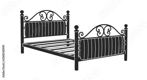 Photos Ornate Metal Bed Frame with Decorative Headboard.