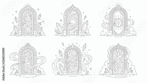 Quadro su tela Mystical Portal Arches Collection: Fantasy Gateways with Crystals & Swirls