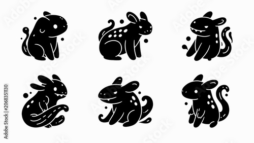 Fotografie Cute Black Monster Characters Set, Kawaii Style, Vector Illustration