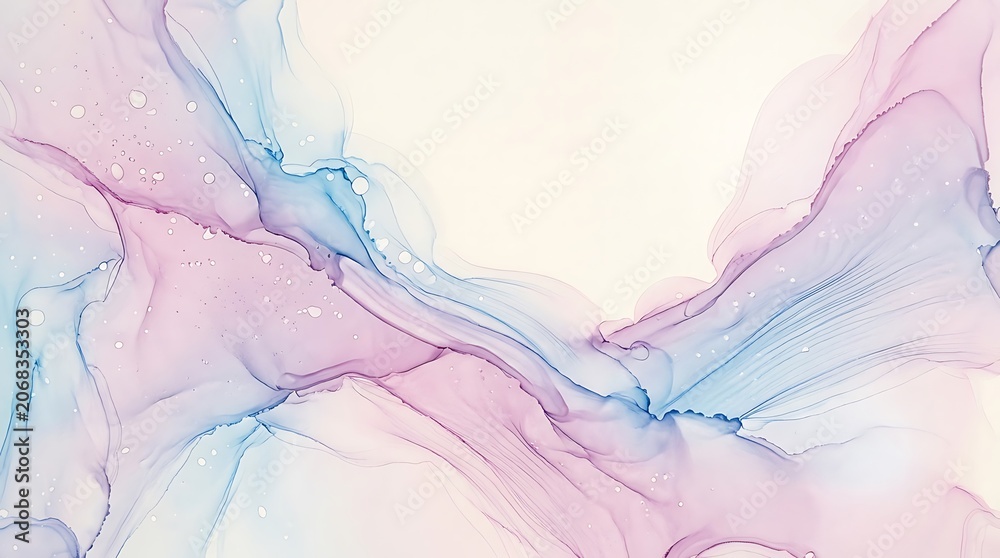 Fototapeta premium A delicate blend of pink blue and blue swirling liquids with waves create a beautiful marbled texture