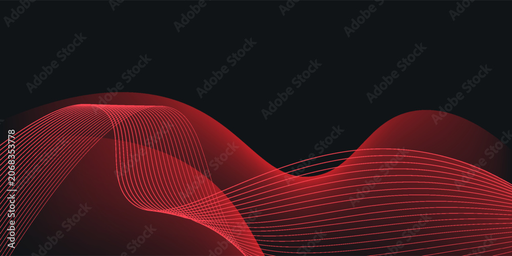 Obraz premium Modern abstract red waves on dark background, technology banner, corporate business concept, hi-tech abstract background, vector illustration for business or presentation