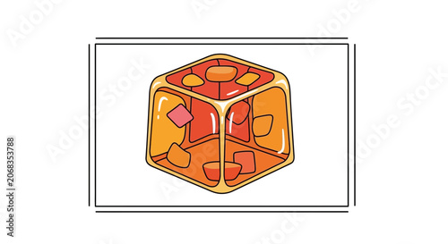 Abstract 3D Cube with Orange and Red Geometric Shapes, Futuristic Design