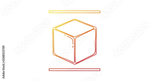 Abstract 3D Cube with Gradient Lines Above and Below, Minimalist Design