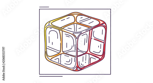 Abstract 3D Cube with Rounded Edges and Gradient Color Outline