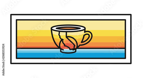Abstract Coffee Cup with Fiery Sunrise Background