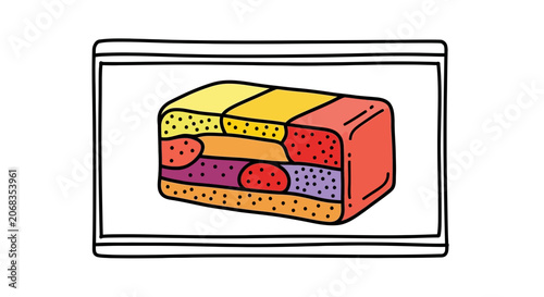 Abstract colorful layered block with dots and circles, geometric pattern, science concept