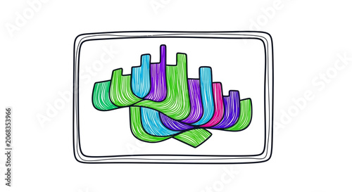 Abstract colorful wavy lines forming a dynamic, modern shape on a white background
