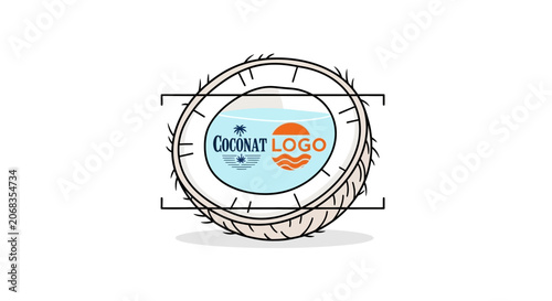Coconut Logo Design with Tropical Sunset and Palm Tree Silhouette