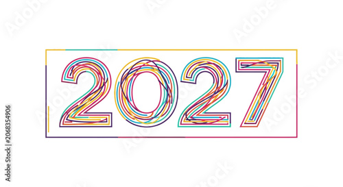 Colorful 2027 Text Art: Abstract Year Number with Vibrant Lines