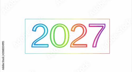 Colorful 2027 Number Text with Rainbow Gradient Outline on White Background