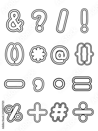Tableau sur toile Cute bubble outline punctuation marks and math symbols icon set isolated on whit