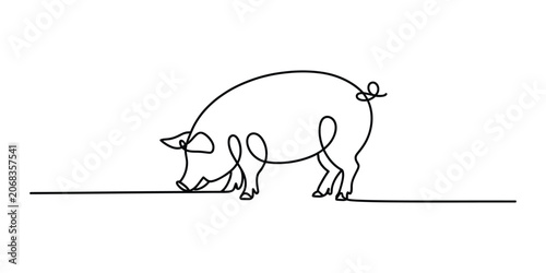 Foto Pig drawing in a continuous single line art style