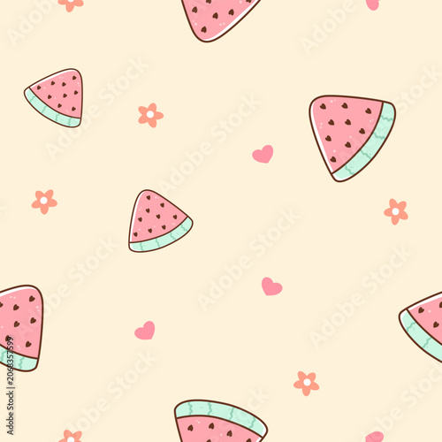 seamless pattern with watermelon and flower vector