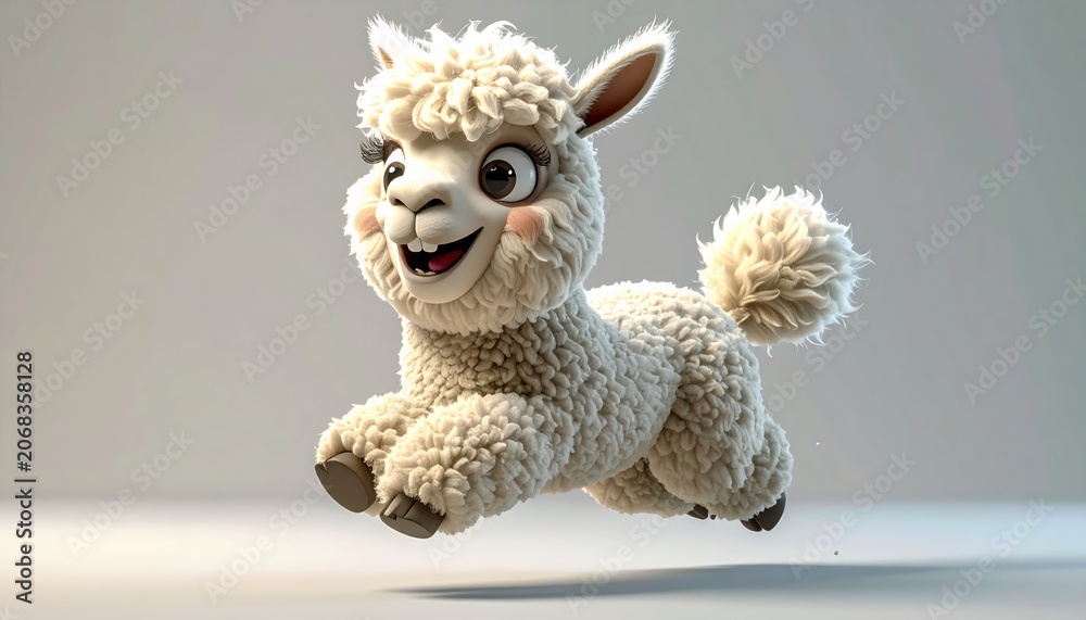 Obraz premium A happy cartoon llama is jumping.