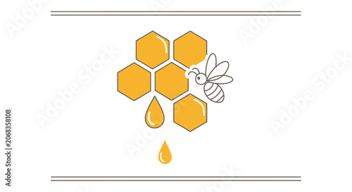 Honey Bee and Honeycomb with Dripping Honey