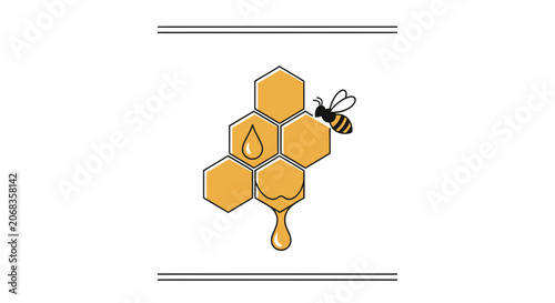 Honey Bee on Honeycomb with Dripping Honey