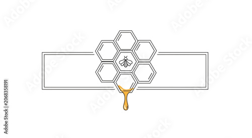Honeycomb with Bee and Dripping Honey, Minimalist Design, Copy Space