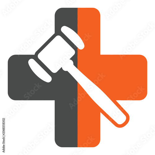 Law gavel on medical cross symbol  healthcare and justice concept icon